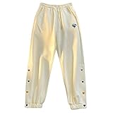 Jogginghose Damen Baumwolle Lang Hose Sweatpants Slim Fit Laufhosen Sweathose mit Taschen Freizeithosen High Waist Lässige Trainingshose Oversize Sporthose Sommerhose Casual Mode Fitnesshose