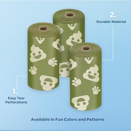 Image of Best Pet Supplies Dog Poop Bags for Waste Refuse Cleanup, Doggy Roll Replacements for Outdoor Puppy Walking and Travel, Leak Proof and Tear Resistant, Thick Plastic - Green with Poop Emoji, 240 Bags