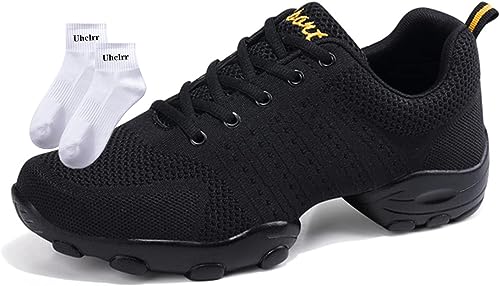 RHSMQ Herren Tanzschuhe, Casual Sports, Männer Erwachsene Fliegende Gewebtes Mesh Weiche Fitness Four Seasons Schuhe (43, Black)