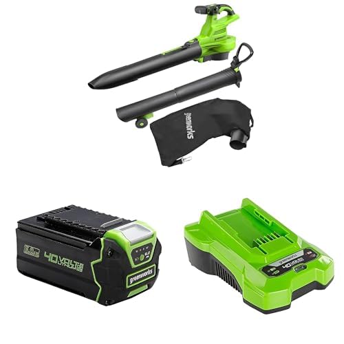 Greenworks 40V Aspirateur Souffleur sans Fil de Feuilles à Batterie avec Moteur sans Balais,370km/h, 4.17m³/Min, Sac pour Mulching de 45L, 4Ah Batteries et Chargeur, Garantie 3 Ans