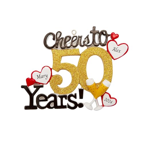 2024 Personalized Christmas Tree Ornament for Couple - Cheers to 50 Years Anniversary Customized Ornament-Keepsake for Anniversary-Free Customization