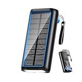 2084円お得！防災士監修【61200mAh大容量& 手回し充電】 モバイルバッテリー ソーラー 大容量 ケーブル内蔵 急速充電 ソーラーモバイルバッテリー ソーラーチャージャー 6台同時充電 5way蓄電 IPX7防水 耐衝撃 スマホ携帯充電器 高輝度 LEDライト付き 太陽光で充電でき 緊急停電対策 SOSモード 地震/災害/旅行/アウトドア用 iPhone/iPad/Android各種他対応 (ブルー)