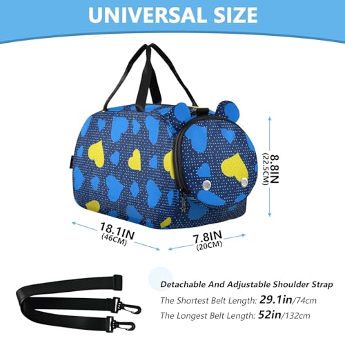 Polka Hearts Blue Kids Travel Duffel Bag for Boys Girls Overnight Weekend Tote Bag with Shoes Compartment for Dance Gym Sports3