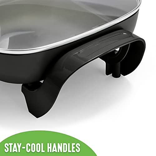 Greenlife Healthy Ceramic Nonstick, 12" 5Qt Square Electric Skillet With Glass Lid, Dishwasher Safe, Adjustable Temperature Control, Pfas-Free, Black #TOP2