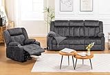 COMHOMA Manual Recliner Chair Set，Fabric Reclining Sofa Chair with Cup Holders, Upholstered Recliner with Side Pockets Suitable for Living Room Furniture (3+1)