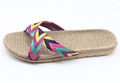 FRALOSHA Women's Summer Slippers Flax Cross House Shoes Indoor Breathable Outdoor Sandals4