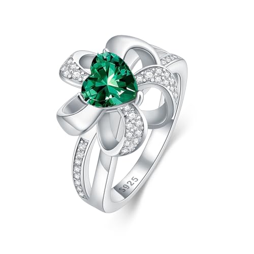 Emerald Ring 925 Sterling Silver Flower Ring 6.5X6.5mm Heart Shape Green Emerald Engagement Ring for Women