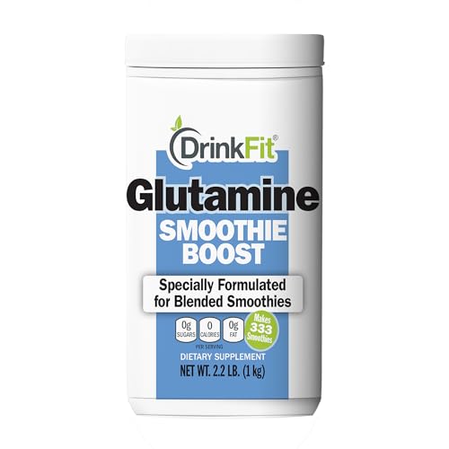 DrinkFit Smoothie Powder Mix | Specially Formulated Boost Supplements for Blended Smoothies | Meal Replacement Shakes Gluten Free - 2.2lbs Jug (Glutamine)