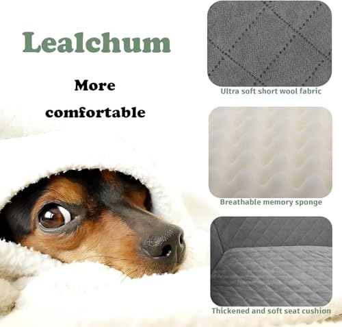 Lealchum Haustier-Autositz für große Hunde, weicher Stoff, Haustier-Reisebett-Füllung, Memory-Schaum, Zwei Sicherheitsleinen zum Anklippen, Autositz für Hunde (Black/Red, Large)