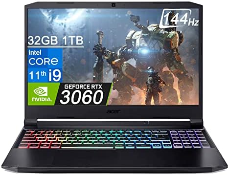 2022 Acer Nitro 5 (15.6″ FHD 144Hz, Intel i9-11900H, 32GB RAM, 1TB PCle SSD, GeForce RTX 3060 6GB), RGB Backlit Gaming Laptop, Webcam, Killer Wi-Fi 6, DTS:X Audio, Ray Tracing, Windows 11 Home