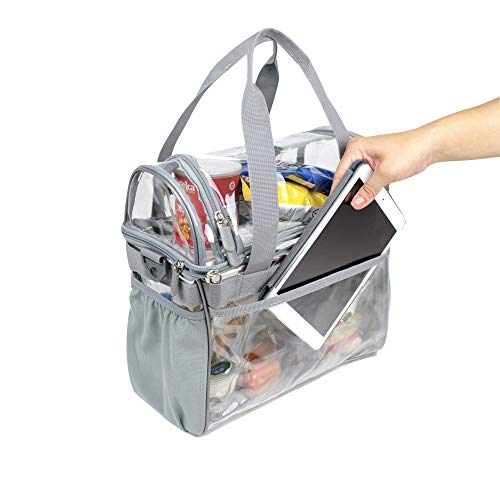 Heavy Duty Clear Lunch Tote Stadium Bag Correctional Officers Approved Crossbody Diaper Travel Makeup Cosmetic Bag for Work NFL Football NCAA Basketball PGA NASCAR Concerts (Gray, 12 x 6 x 12)