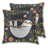 Abucaky Pillowcase Set of 2 Funny Sloth On Tree Throw Pillow Covers Shells for Couch Office Bedroom Home Decoration, 18'X18'