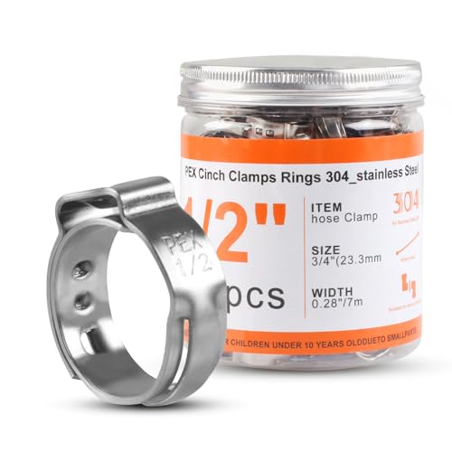 130PCS Stainless Steel Single Ear Hose Clamps 1/2 Inch PEX Cinch Clamps for Pex Tubing Pipes Fitting Connections(1/2 inch)
