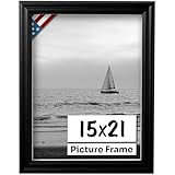 US Art Black 15x21 Picture Frame .75' Inch Wide - Black Wall Decor Handmade Solid Wood Frames with Preinstalled Hangers and UV Blocking Plexiglass 21x15 Frame