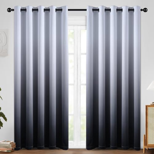 Image of SimpleHome Ombre Gradient Black White to Gray Curtains for Bedroom,62Wx84L | Room Darkening Curtains,Light Blocking Thermal Insulated Grommet Window Curtains for Living Room,2 Panels,84 Inches Length