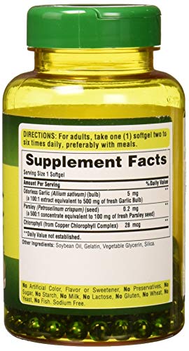 Puritan's Pride Odorless Garlic & Parsley 500 Mg / 100 Mg, 250 Count #TOP2