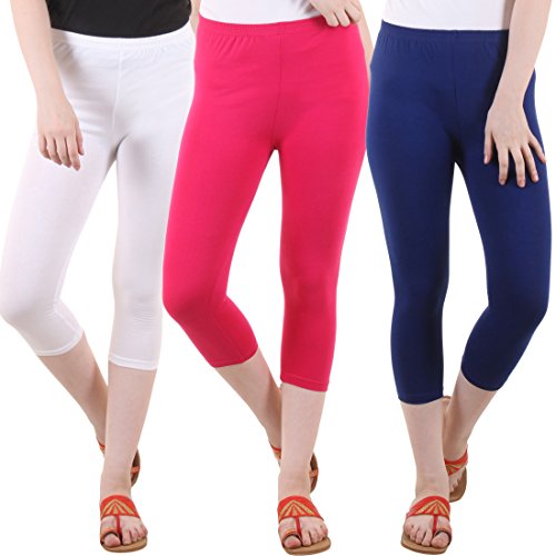 Image of DIAZ Women's Super Combed Cotton Elastane Stretch Slim Fit Printed Capri -Pack of 3
