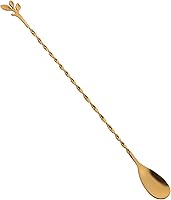 Vista 20 de AnSaw Cuchara de cóctel negra de acero inoxidable de 10 pulgadas con mango de hojas, perfecta para mezclar y poner en capas bebidas en tazas altas