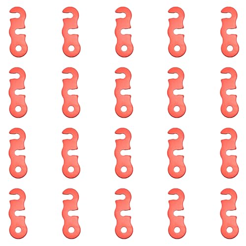 YTgilo 20PCS Red Aluminum S Type Wind Rope Buckle 3 Hole Wind Rope Buckle Outdoor Camping Aluminum Parachute Rope Buckle Rope Tensioner Adjuster for Tent Camping Hiking Accessories