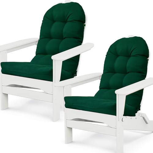 MQK Adirondack Chair Cushions Set of 2 Waterproof Outdoor Seat Cushions for Patio Furniture Thick Outdoor High Back Replacement Pads for Porch Lawn Wicker Chair Rocking Chair Cushion Emerald Green