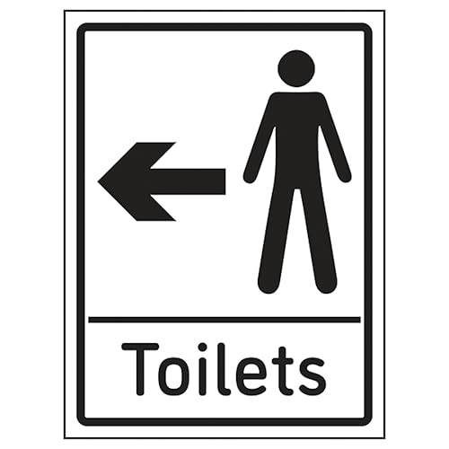Image of V Safety Mens Toilets Arrow Left 150 x 200 mm - Glow In The Dark 1mm Rigid Plastic Safety Sign