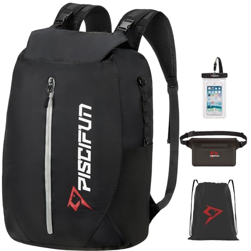 Piscifun Dry Bag Waterproof, Floating Dry Backpack, Lightweight Waterproof Dry Bag with Waist Pouch and Phone Case for Kayaking, Camping, Beach, Boating & Swimming for Men & Women Black 20L by Piscifun - Used condition - US$26.59
