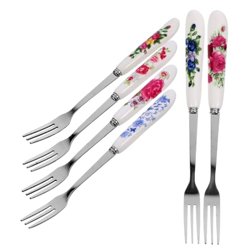Mikinona 6pezzi Forchette Da Dessert Portatili Forchetta Da Torta Manico in Ceramica Forchette Da Frutta Forniture Per Torte Per Mangiare Dolci Insalata Frutta e Dessert Per Casa e Feste Fa