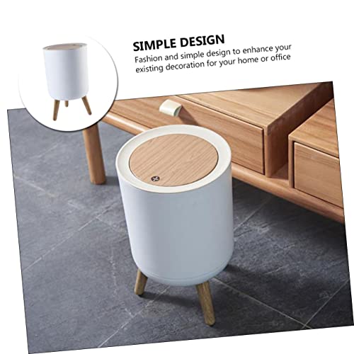 Caneca de basura rectangular con tapa y diseño madera blanco miniatura 7