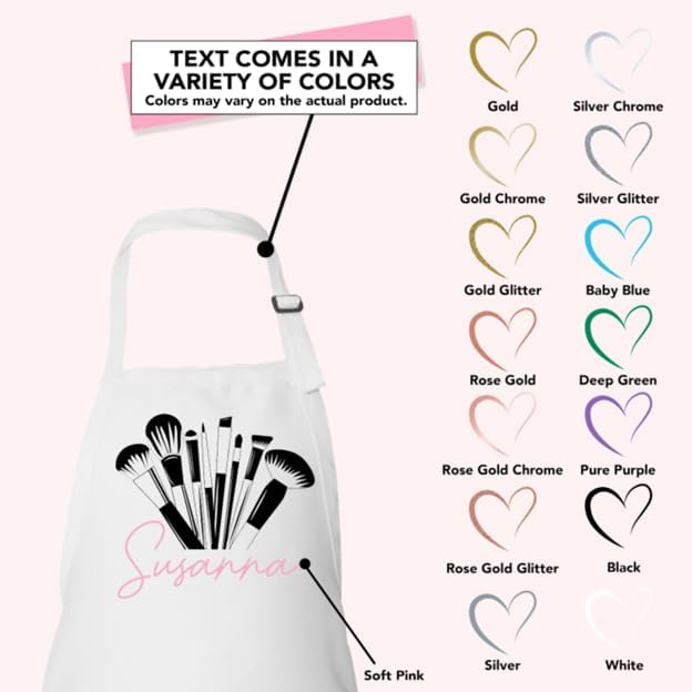 Miniatura 7 de Delantal de artista de maquillaje personalizado con nombre (blanconegro)
