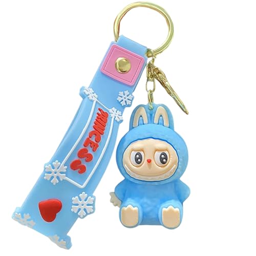 Nhemeylp Llavero de muñeca de dibujos animados, llavero de anime, accesorios de muñeca, llavero de monstruo kawaii, dijes para bolsos, mochilas, carteras (rosa), azul, 6x4x3cm