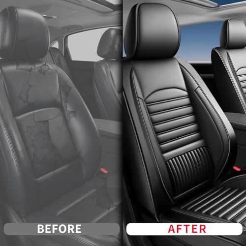 Image of Fit Acadia Car Seat Covers (Only Front 2 Seats) Compatible with GMC Acadia 2007-2024 2025 2026-Full Coverage Breathable Leather, Airbag Compatible, Waterproof & All-Weather, Black