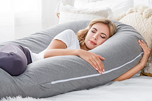 Meiz Pregnancy Pillow, Cooling Silky Pregnancy Pillows For Sleeping, 65" Full Body Maternity Pillow For Tall Pregnant Woman With Cooling Silk Jersey Cover, Grey #TOP2