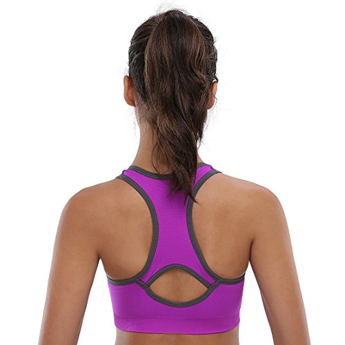 BAOMOSI Women's Seamless Racerback Sports Bra High Impact Support Yoga Gym Workout Fitness Purple 3XL - Thumbnail 3