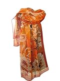 ca.170 x 53 cm Nella-Mode Wunderschöner SEIDENSCHAL in floralem Design - Schal aus 100% Seide, ca. 170x53 cm; Rotorange