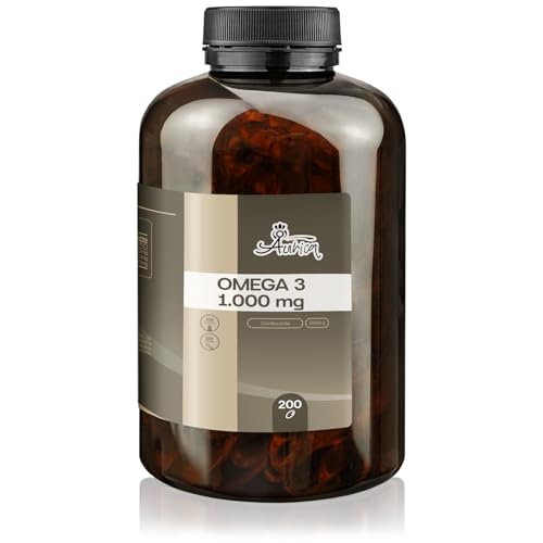 Aurica Omega 3 200 Cápsulas 1000 mg - Suplemento con Omega 18% EPA y 12% DHA 360 mg EPA, 240 mg DHA