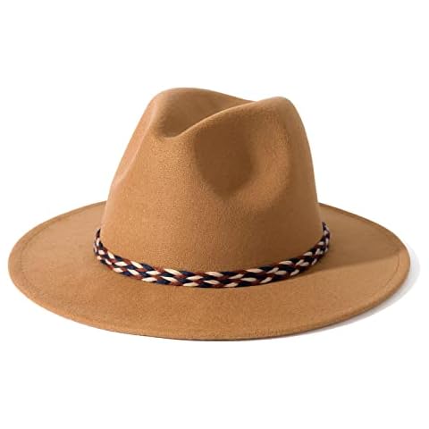 Lisianthus Fedora Hats for Men & Women Wide Brim Panama Hat with Trendy Belt Buckle, Camel, Medium Cover