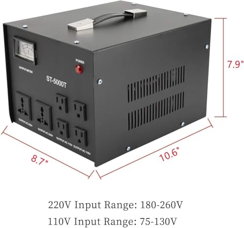 ST-5000 Voltage Transformer Converter with Meter- 110V/220V Voltage Regulator Transformer - Step Up/Down
