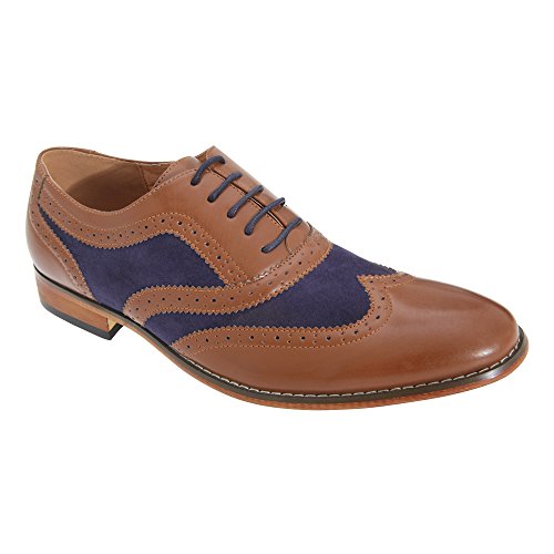 Goor Gatsby Hommes Créateur Richelieu Fauve Marron avec Bleu Insertion Chaussures Homme - Fauve Bleu, 12 UK