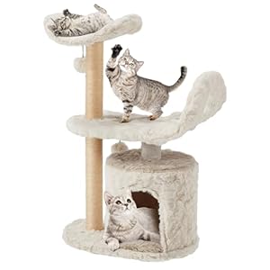 Cat Tree Tower, 31in Indoor Cat Tree, Sisal Rope Covered Scratching Post and Soft Plush Perch Bed, Sturdy Sailboat-Shaped Perch for Cats to Play