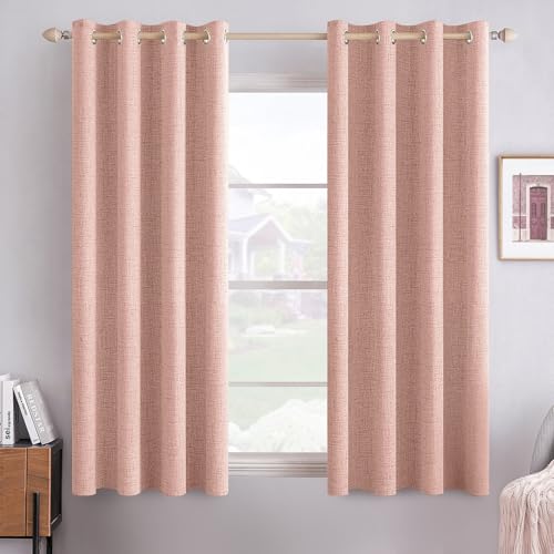 Image of MIULEE Linen Curtains for Bedroom 100% Blackout Thermal Insulated Blush Pink Grommet Room Darkening Curtains & Drapes for Living Room 52 x 45 Inch (2 Panels)