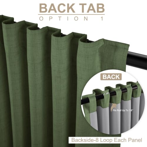 Image of Faux Linen Total Blackout Curtains for Bedroom 72 Inches Long, Moss Green