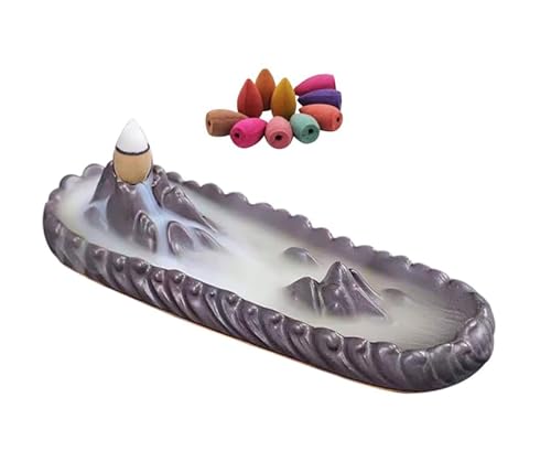 Zliger Quemador de Incienso, Cerámico de Reflujo Inciensario con 10 Tubos de Reflujo Quemador Incienso Cascada para Decoración del Hogar, Oficina, Estudio de Yoga