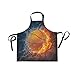 DOMIKING Damen Schürzen Basketball in Feuer und Wasser Schürze Unisex Küche Lätzchen Schürze mit Taschen Verstellbarer Hals zum Kochen, Backen, Gartenarbeit
