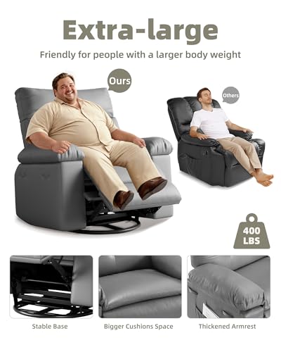 Sillón reclinable clásico piel gris miniatura 3