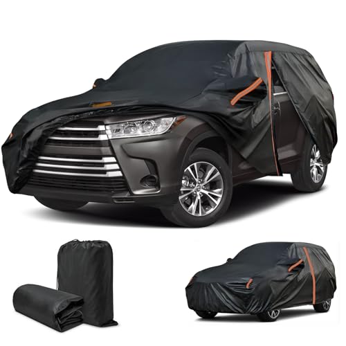 Cover for Toyota Highlander, Custom Fit Highlander Cover 2008-2019, Car Covers for Automobiles All Weather Waterproof Sun Dust Snow Hail Protection,Car Cover with Door Zipper/Reflective Strip
