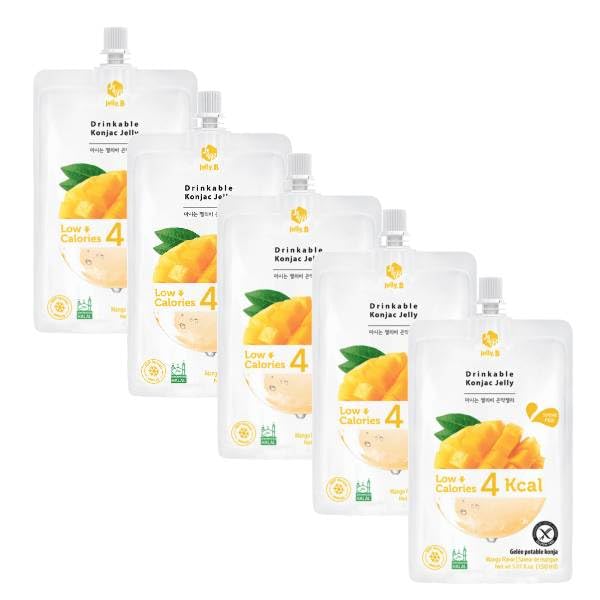 Jelly.B Mango Jelly Drink - Gelatina da Bere al Gusto Mango - Solo 4 kcal per Porzione - Snack Pronto da Bere - 5 x 150 ml
