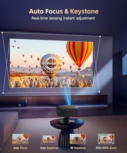 Image of 1500ANSI Google TV Smart Projector, Auto Focus & Keystone,with Stand | For Office Presentations, Classroom Teaching, Outdoor Camping & Family Theater, Built-in WiFi Bluetooth, 360 Rotatable Stand