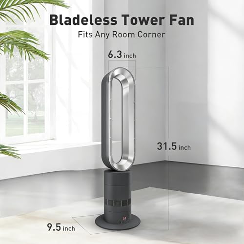 Image of Xcity TP18Pro Bladeless Tower Fan, 2-in-1 Heater & Cooling Fan, 10 Cooling + 3 Heating Levels, Remote Control, Ultra-Quiet for Bedroom & Home Office Commercial, Silver & Gray
