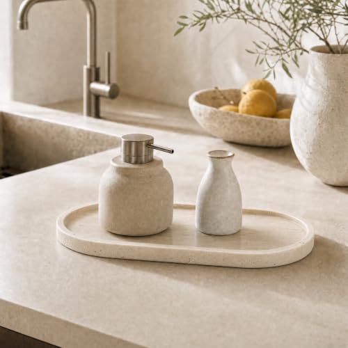 Real Natural Marble & Travertine Vanity Tray, 12" Decorative Stone Tray for Bathroom Counter, Genuine Marble Serving Tray for Jewelry, Perfume, Candles by XLMJMAO - Used condition - Image 7