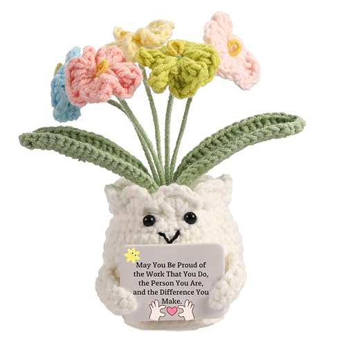 YOOJEE Forget-Me-Not Crochet Flower Potted Plant Gift...